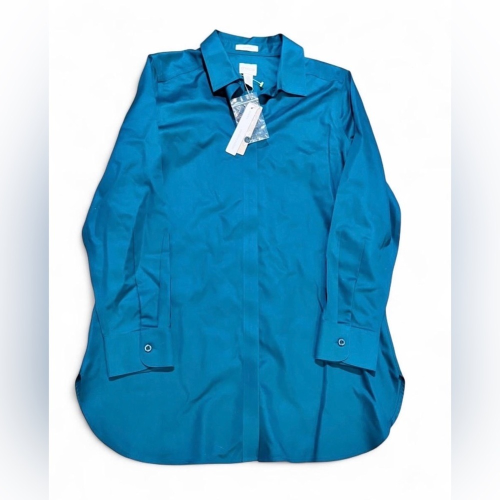 Chico's Teal Satin Button-Down Shirt